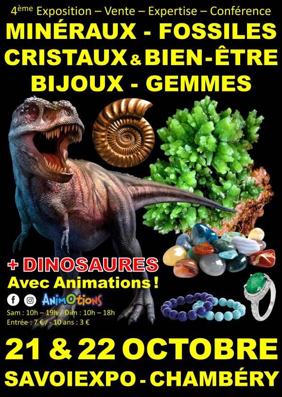 4ème Salon Minéraux Fossiles Cristaux & Bien-Être Bijoux et Gemmes  + Exposition de Dinosaures