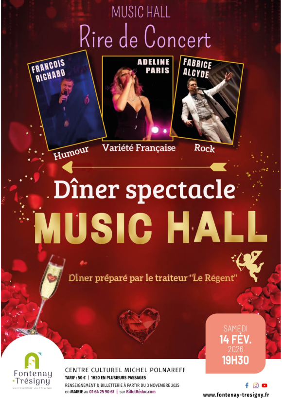 D&icirc;ner spectacle music hall rire de concert 