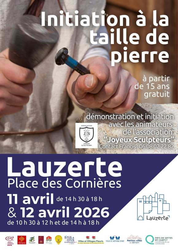 Place aux M&eacute;tiers d&rsquo;Art &agrave; Lauzerte &ndash; Initiation &agrave; la taille de pierre avec les Joyeux Sculpteurs