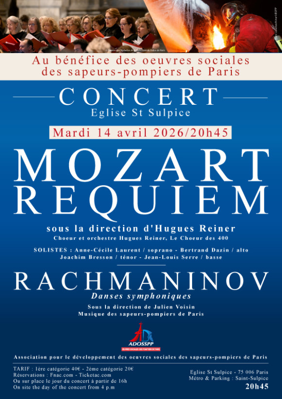 Requiem de Mozart au b&eacute;n&eacute;fice des &OElig;uvres Sociales des Sapeurs-Pompiers de Paris