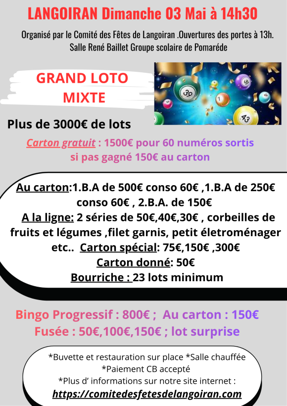 super loto mixte 46 lots et jeux